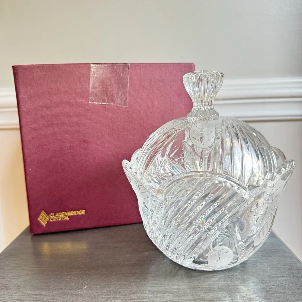 Rare Vintage Clarenbridge Irish Crystal‎ Covered Candy Bowl w/ Box